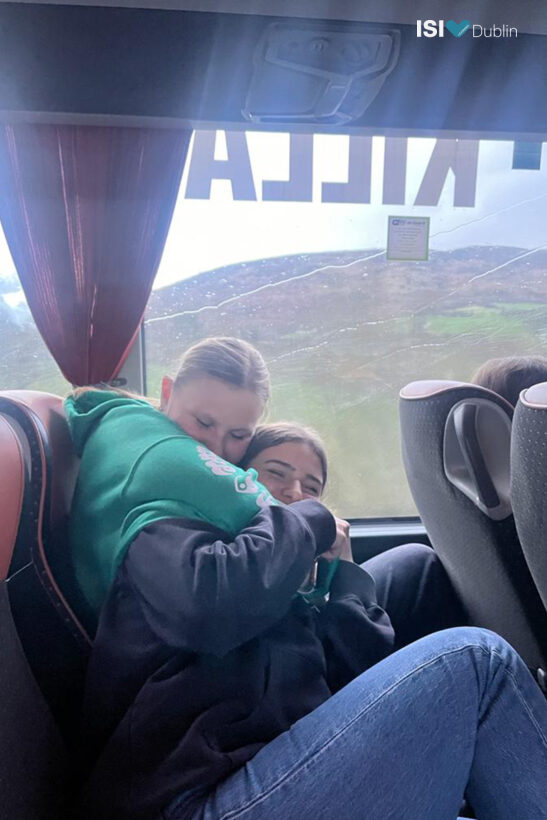 Paula Bohmeyer and Liese Preissler on the bus to Northern Ireland