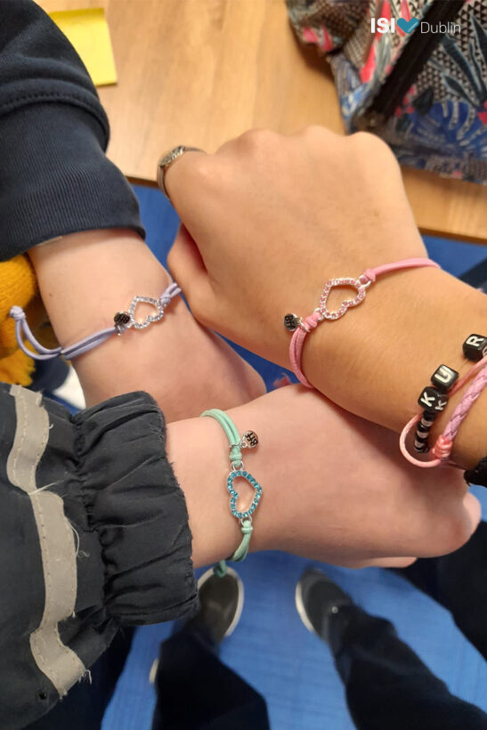 Carolina Mann (5th year at Manor House) and her friends at school with their matching friendship bracelets