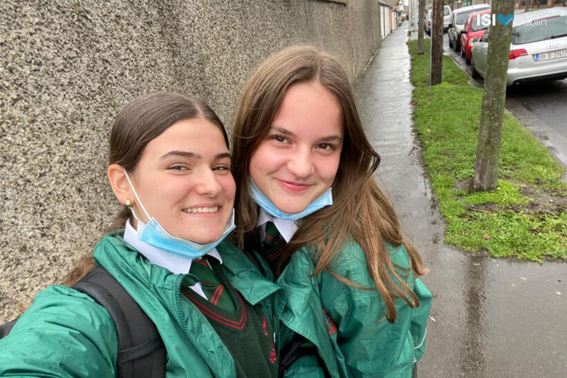 Paula Bohmeyer and Viktoria Haase on their first day back to school after Midterm (St Mary’s).