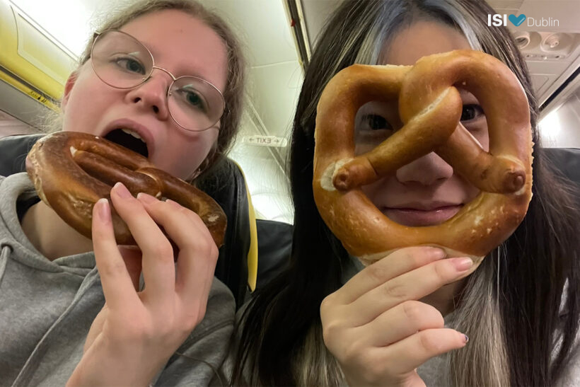 Ina and Nene enjoying some pretzel