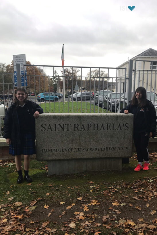 Klara May and Chiara Bertetti standing outside their school this week (5th year at St. Raphaela’s)