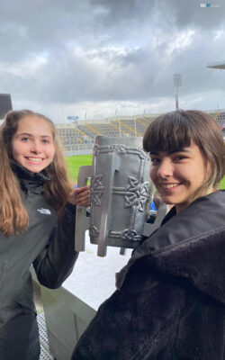 Clara and Laia lifting the cup in Croke Park