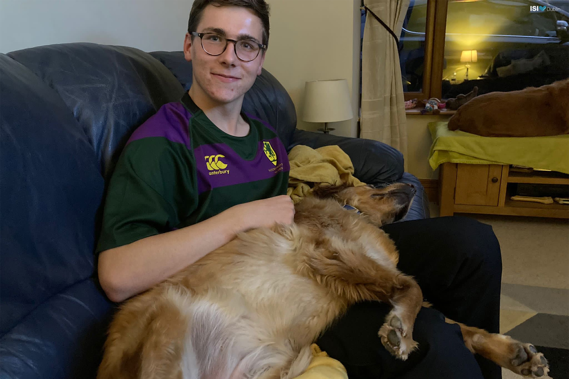 Leo Folgmann (5th year at Sandford Park)at home with the dog!