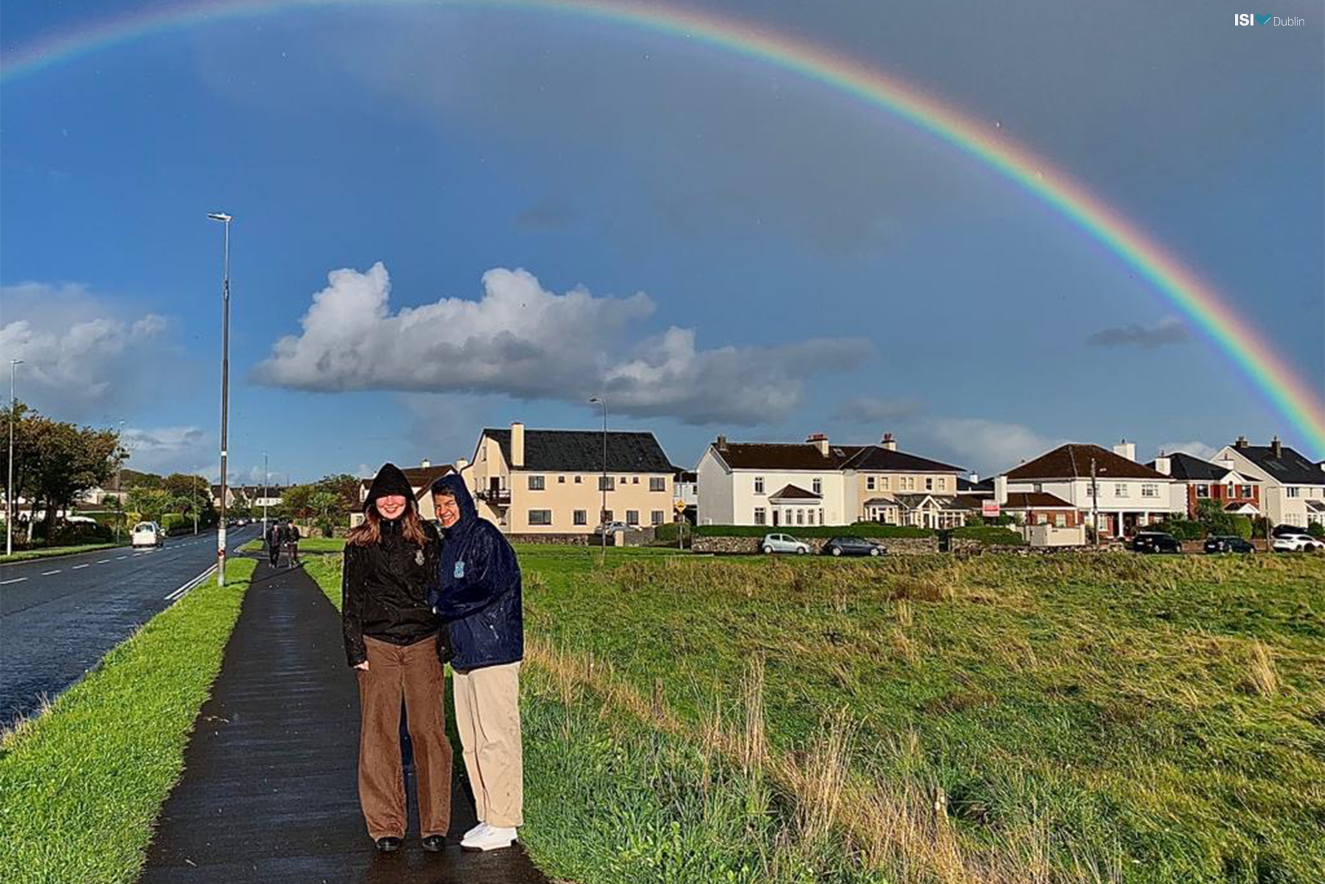 Yara Linne (4th year at St. Finian’s) and Elisabeth Heye (4th year at Malahide CS) went on a trip to Galway with Yara’s host family. They got caught in the rain but managed to get this great photo with the rainbow behind them!